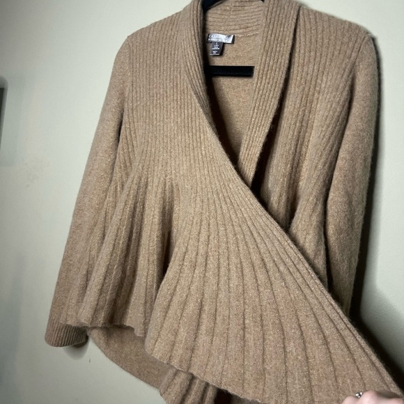 Cashmere By Charter Club Pleated Open Cardigan Tan Large 100% 2 Ply Cashmere - Picture 6 of 12